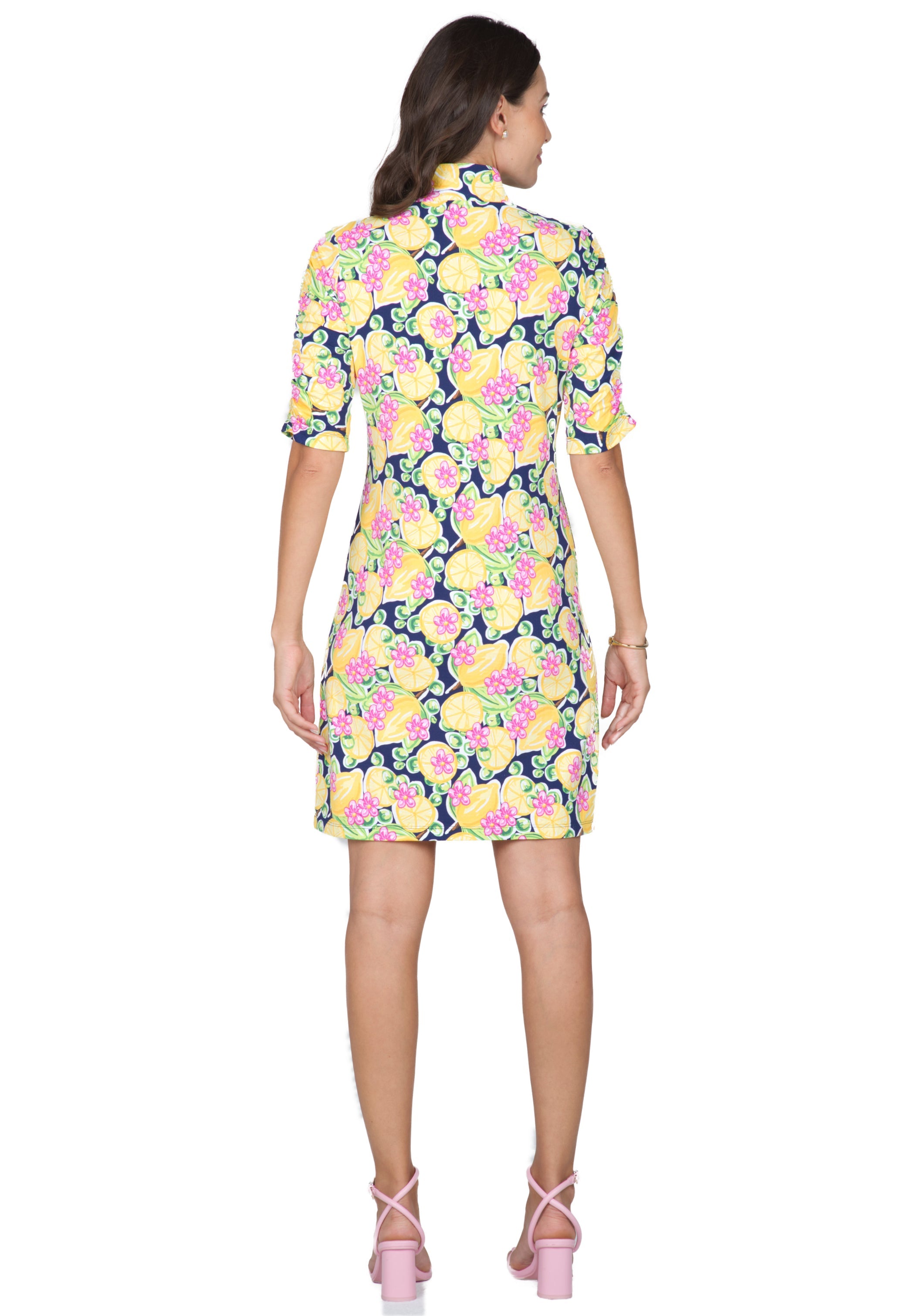 Calista Print Ruched Elbow Length Sleeve Dress - 40652