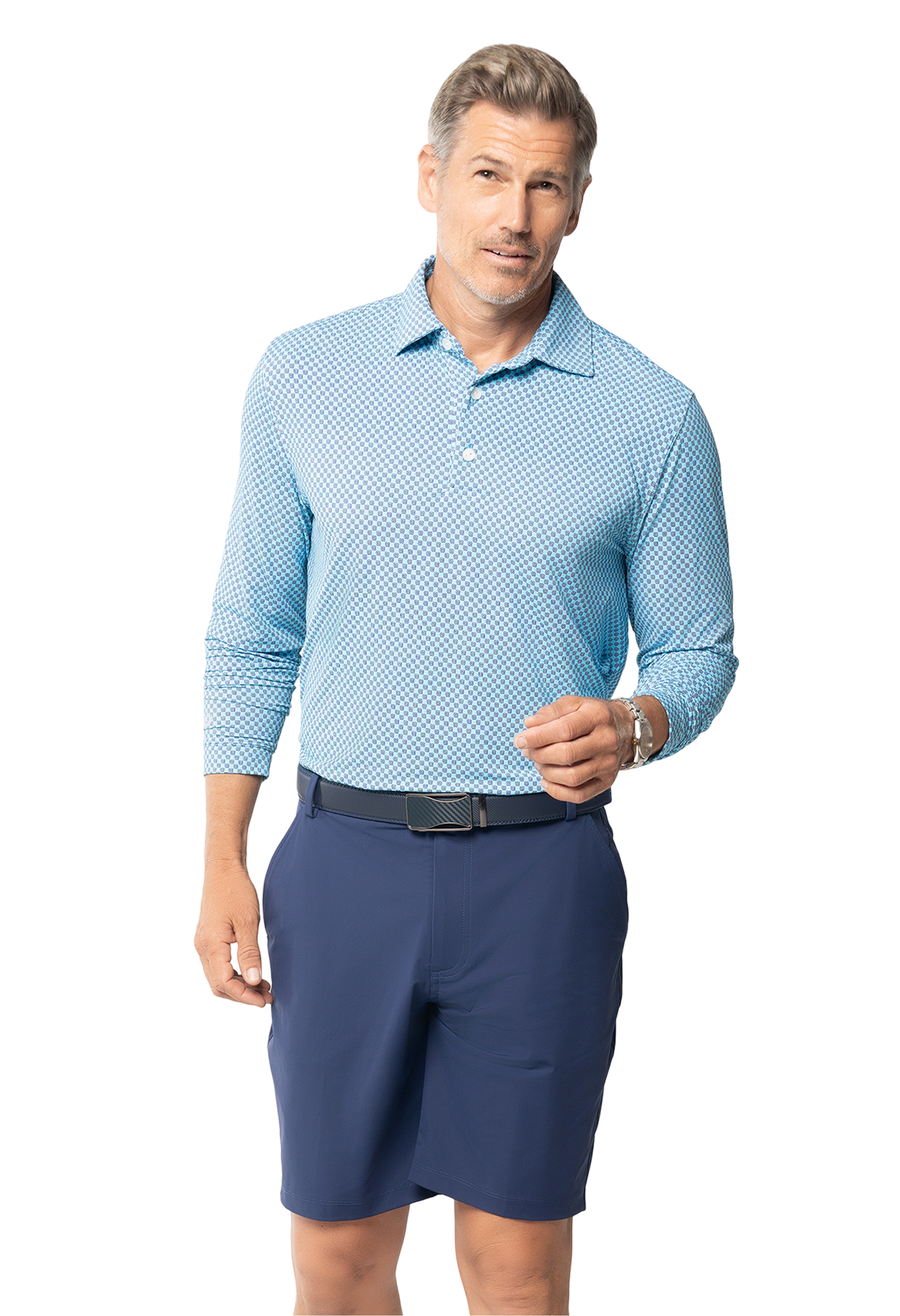 Square Spiral Print Long Sleeve Polo – 95169 (Modern Fit)