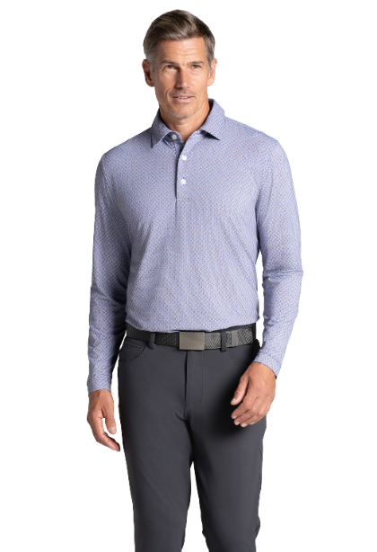Square Spiral Print Long Sleeve Polo – 95169 (Modern Fit)